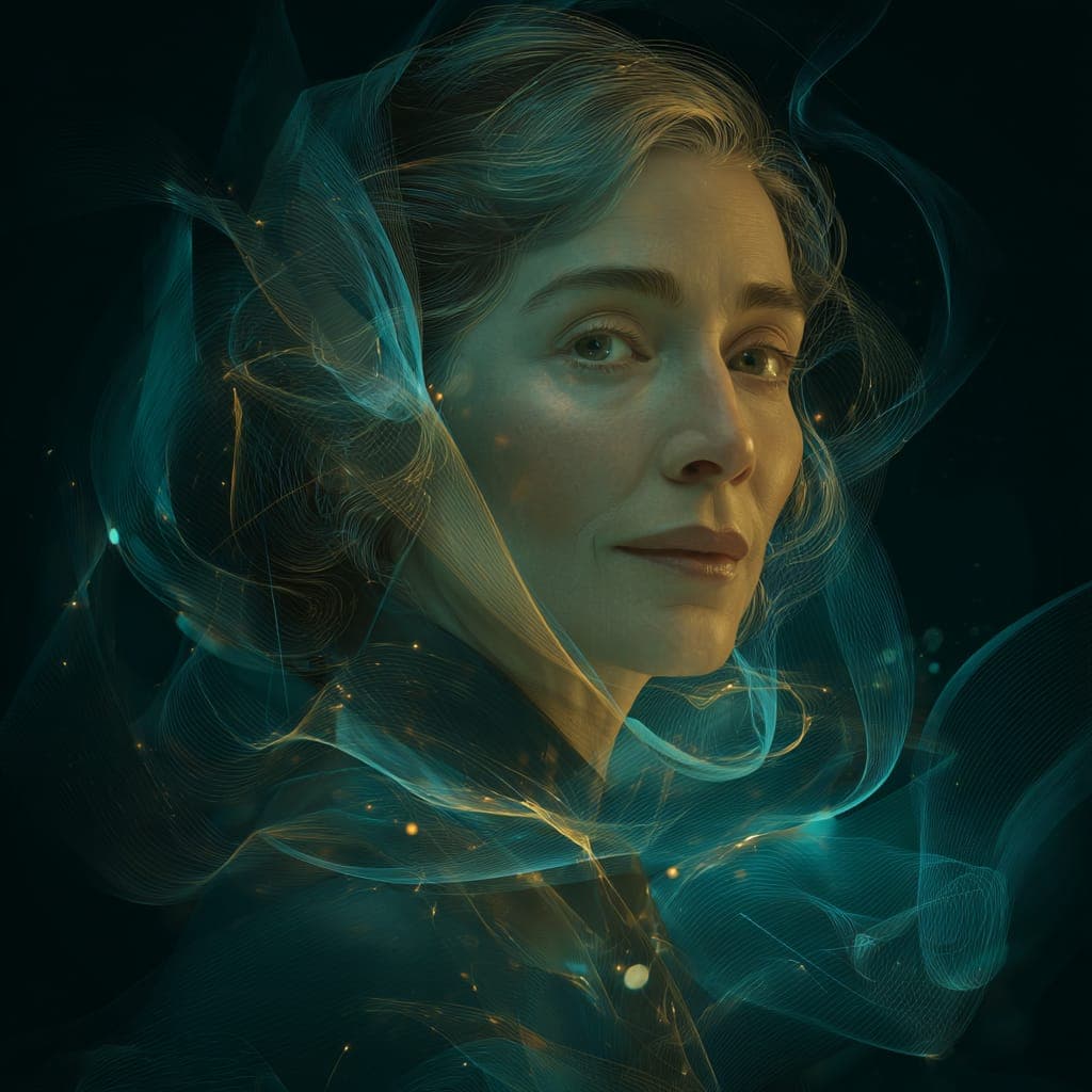 Sage, a dark, moody generative portrait representing the AI coach